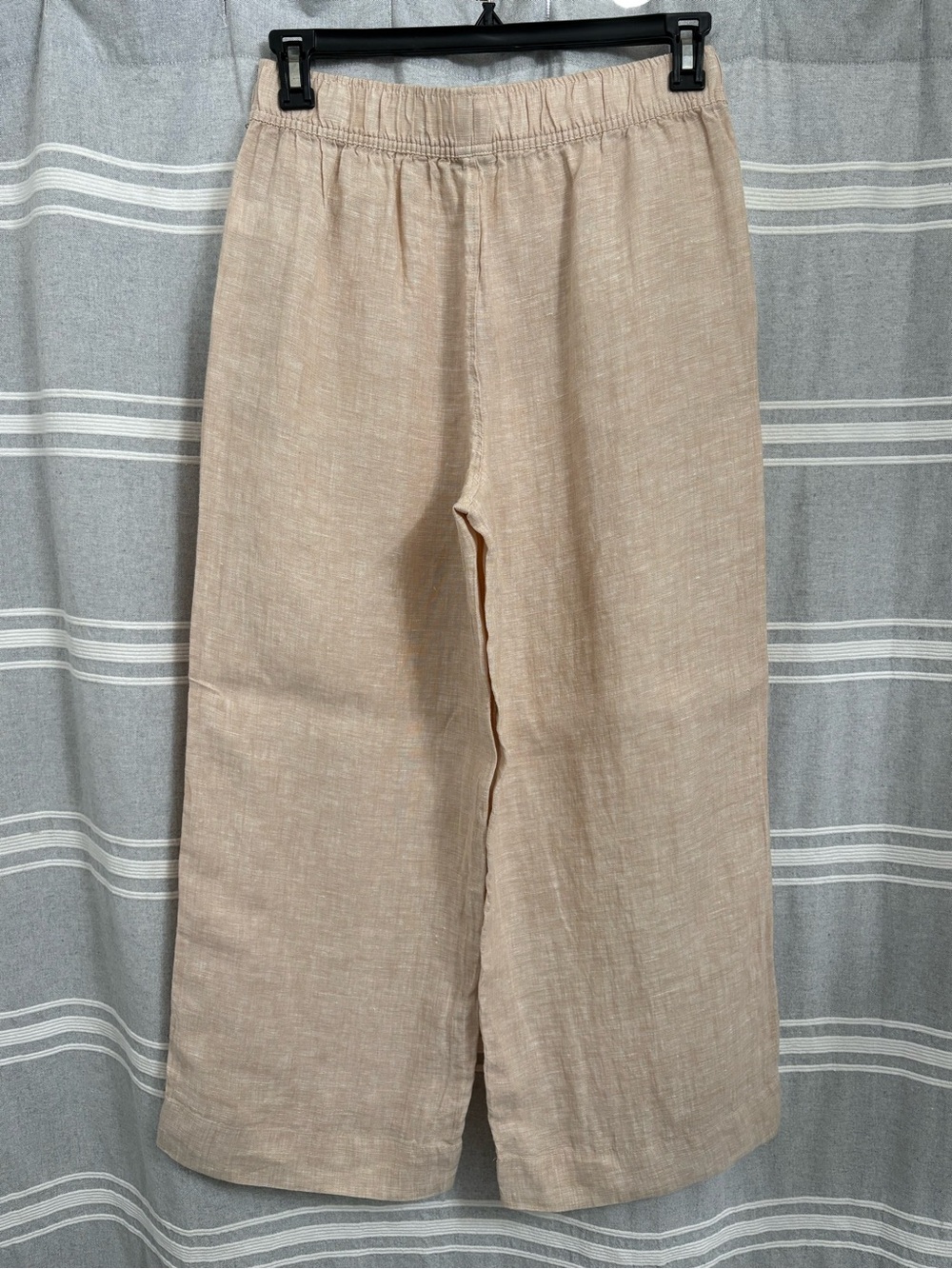 NWT Tahari Tan Wide Leg Linen Crop Pants Size M Pull on Elastic Waist - Picture 2 of 9